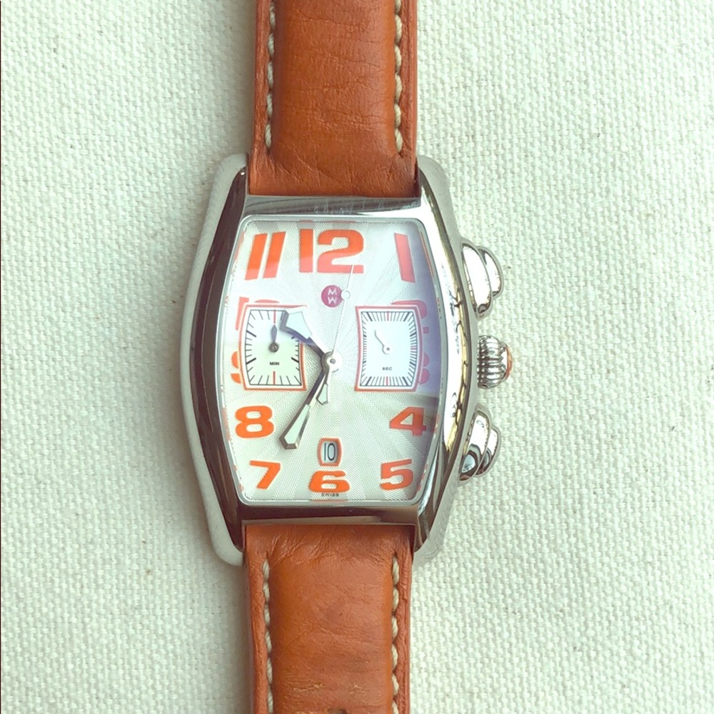 MICHELE stainless steel leather watch